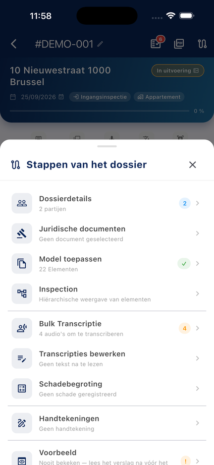 Stappen van het dossier